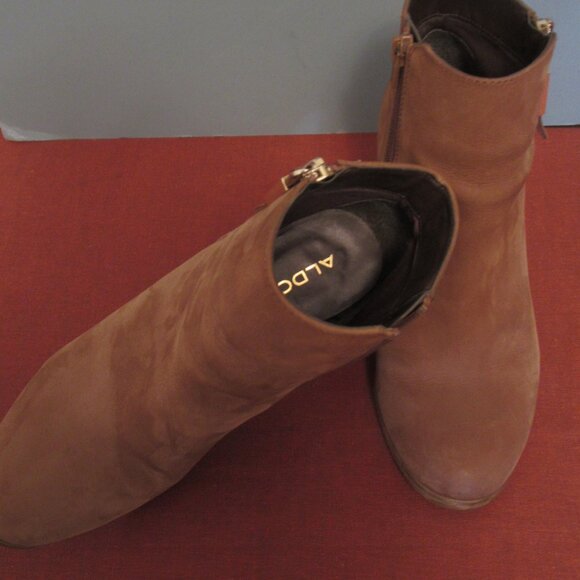 Aldo Naedia Suede Ankle Booties, Double Zipper Light Brown Suede - Picture 7 of 9
